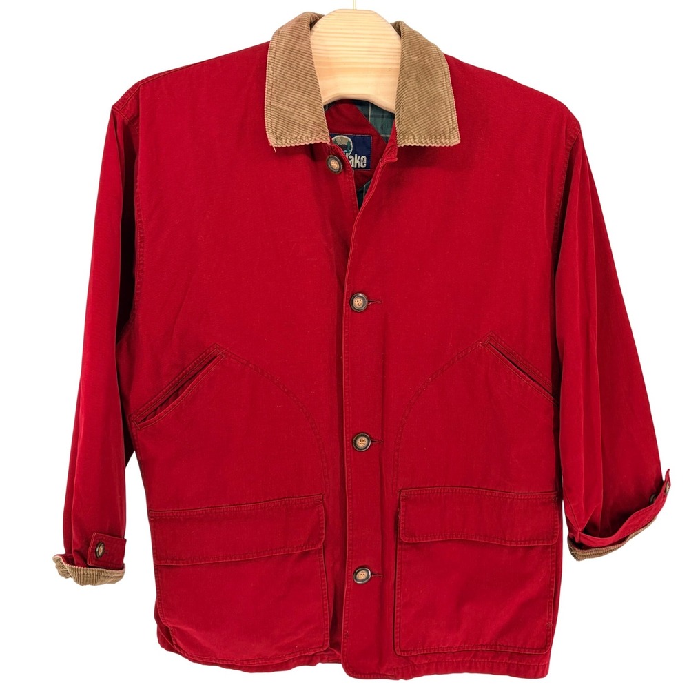 Woodlake Barn Jacket XL Red Corduroy Collar Plaid Lined Cotton Canvas Chore Coat